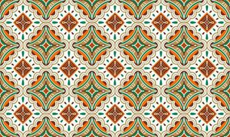 etnico astratto sfondo carino verde arancia Marrone geometrico tribale ikat popolare motivo Arabo orientale nativo modello tradizionale design tappeto sfondo capi di abbigliamento tessuto involucro Stampa batik popolare vettore