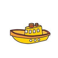 divertente giocattolo barca nel cartone animato stile su un' bianca sfondo. bambini giocattolo. colorazione libro per bambini. vettore illustrazione