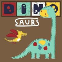 vettore illustrazione di divertente colorato dinosauri cartone animato, brontosauro con pterodattillo