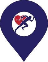 uomo avatar in esecuzione con cuore pulse silhouette stile icona disegno, maratona atleta formazione e fitness tema vettore illustrazione