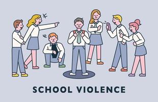 violenza scolastica. cattivi studenti stanno molestando un altro studente in stile design piatto illustrazione vettoriale minimale.