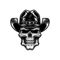 Sorridi cranio indossare cowboy cappello mano disegnato illustrazione vettore