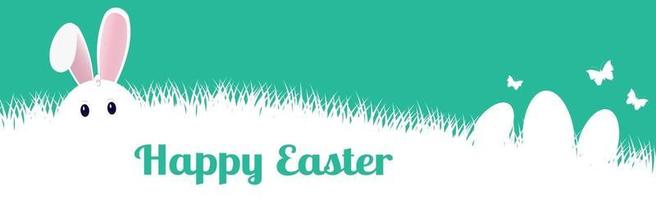 coniglietto di Pasqua che si siede nell'erba densa - vettore