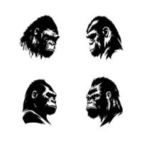 sguinzagliare il bestia con nostro arrabbiato gorilla testa logo silhouette collezione. mano disegnato con intricato particolari, queste illustrazioni siamo sicuro per Inserisci un' toccare di ferocia per il tuo progetto vettore