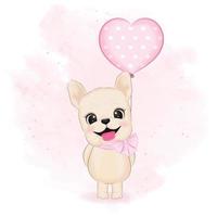 carino francese bulldog e cuore Palloncino San Valentino giorno concetto illustrazione vettore