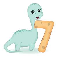 carino dinosauro con numero 7, cartone animato illustrazione vettore