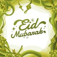 semplice eid mubarak saluto titolo lettering con Ketupat ornamento telaio concetto vettore