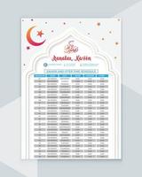 Ramadan calendario - Ramadan programma - Ramadan iftar tempo - islamico calendario design vettore