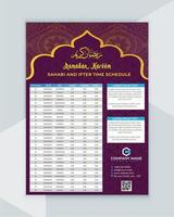Ramadan calendario - Ramadan programma - Ramadan iftar tempo - islamico calendario design vettore