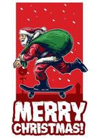 Santa Claus equitazione skateboard Natale carta design vettore