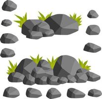 pietre per il sfondo di naturale paesaggio. impostato di rocce con erba per scenario Visualizza - cartone animato illustrazione muschio vettore