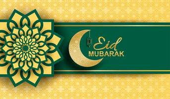 eid mubarak, sfondo ramadan mubarak. design con luna, lanterna d'oro su sfondo dorato. vettore. vettore