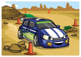 cartone animato rally auto guidare nel il deserto vettore