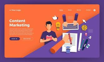 mockup di sito Web di content marketing con elementi aziendali vettore