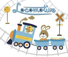 carino topo e coniglio su vapore treno, vettore cartone animato illustrazione