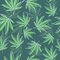 modello senza saldatura verde con erbe mediche. sfondo ripetitivo con foglie di marijuana e cannabis. illustrazione naturale della canapa. vettore