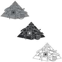 silhouette piramide egizia con 3d horus eye vettore