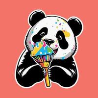 colorato panda mangiare caramella o ghiaccio crema pop arte vettore illustrazione