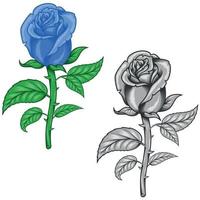 disegno vettoriale di fiori blu e in scala di grigi