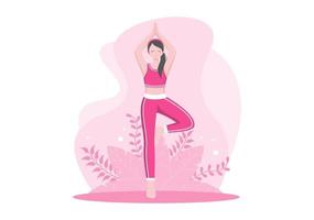 le pratiche di yoga o meditazione mirano a benefici per la salute del corpo per controllare pensieri, emozioni, inizio e ricerca di idee. illustrazione vettoriale di design piatto