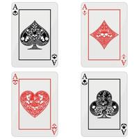 design di carte da poker con teschi, i simboli del cuore, diamante, trifoglio e asso con diversi stili di linea. vettore