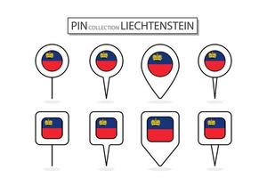 impostato di piatto perno Liechtenstein bandiera icona nel diverso forme piatto perno icona illustrazione design. vettore