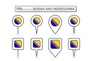 impostato di piatto perno bosnia e erzegovina bandiera icona nel diverso forme piatto perno icona illustrazione design. vettore