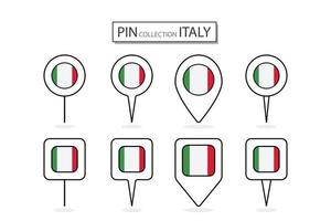 impostato di piatto perno Italia bandiera icona nel diverso forme piatto perno icona illustrazione design. vettore