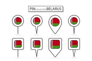 impostato di piatto perno bielorussia bandiera icona nel diverso forme piatto perno icona illustrazione design. vettore