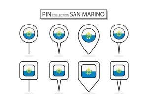 impostato di piatto perno san Marino bandiera icona nel diverso forme piatto perno icona illustrazione design. vettore