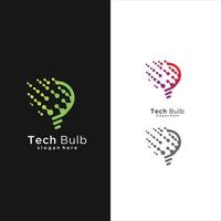 moderno Tech lampadina logo disegni concetto, pixel tecnologia lampadina idea logo modello vettore