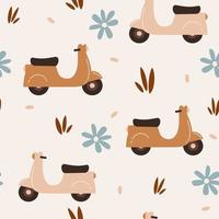 carino pastello cartone animato scooter senza soluzione di continuità vettore modello sfondo illustrazione con margherita fiori