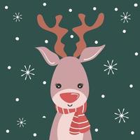 carino vacanza Natale vettore carta illustrazione con cartone animato personaggio renna e i fiocchi di neve