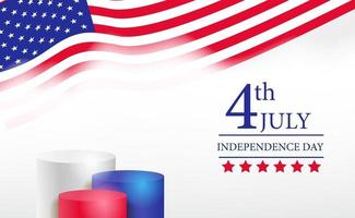 4 luglio giorno dell'indipendenza americana con modello di banner poster display podio vettore