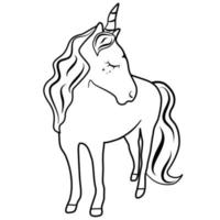 carino mano disegnato adorabile bellissimo nero e bianca cartone animato personaggio unicorno vettore illustrazione per colorazione arte