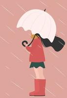 carino bello cartone animato personaggio bellezza ragazza con ombrello nel un' piovoso giorno vettore illustrazione