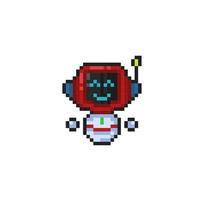 mini robot con Sorridi viso nel pixel arte stile vettore