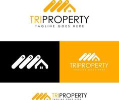 prefabbricato tri-proprietà logo design modelli per vero tenuta e agenti immobiliari vettore