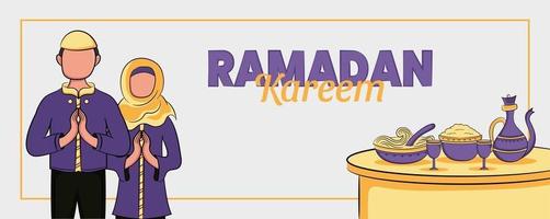 banner di ramadan kareem con illustrazione islamica disegnata a mano vettore