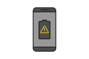 smartphone batteria notifica vettore icona cartello simbolo, smartphone e batteria danneggiato