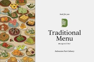 cucina rivista copertina paesaggio con indonesiano tradizionale cibo illustrazione vettore