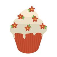 Pasqua Cupcake decorato con fiori. illustrazione di un Pasqua rosso cupcake. carino cupcake. vettore