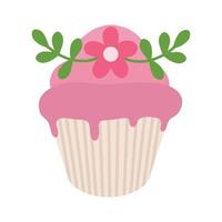 Pasqua Cupcake decorato con un' fiore. illustrazione di un Pasqua rosa cupcake. carino rosa cupcake. vettore