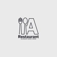 ristorante logo minimalista, lettera un' logo con cucchiaio e forchetta simbolo vettore