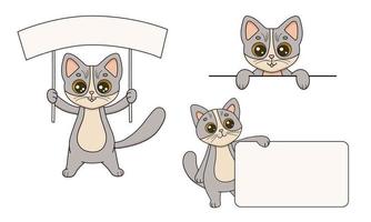 vettore illustrazione personaggio gatto con striscione. piatto divertente cartone animato sbirciando gattino. carino animale domestico animale isolato su bianca