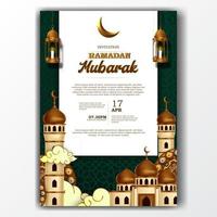 poster di invito iftar ramadan mubarak elegante con decorazione moschea e lanterna vettore