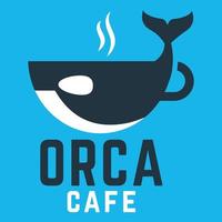 moderno piatto design semplice minimalista uccisore balena orca caffè logo icona design modello vettore con moderno illustrazione concetto stile per bar, caffè negozio, ristorante, distintivo, emblema e etichetta