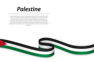 sventolando il nastro o lo striscione con la bandiera della Palestina vettore