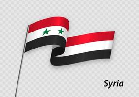 sventolando la bandiera della siria sul pennone. modello per il giorno dell'indipendenza vettore