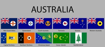 tutti bandiere stati di Australia vettore